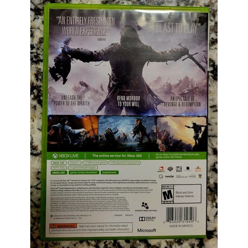 Middle Earth: Shadow of Mordor - Microsoft Xbox 360,CIB,TESTED,FAST SHIPPING